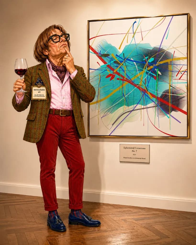 Nigel Ponceby-Smythe appraises a questionable artwork in the gallery